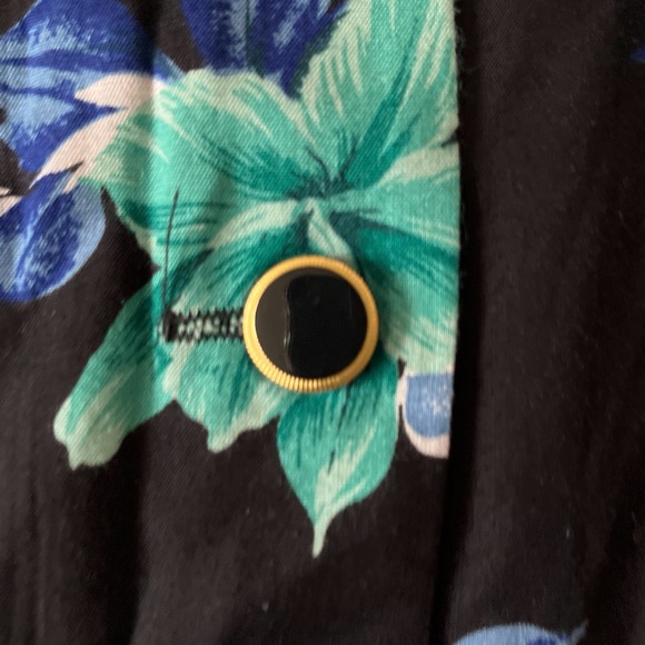 Vintage Dress Small Black Green Shift Hem Ruffle Button Down Padded Shoulder - Picture 8 of 10